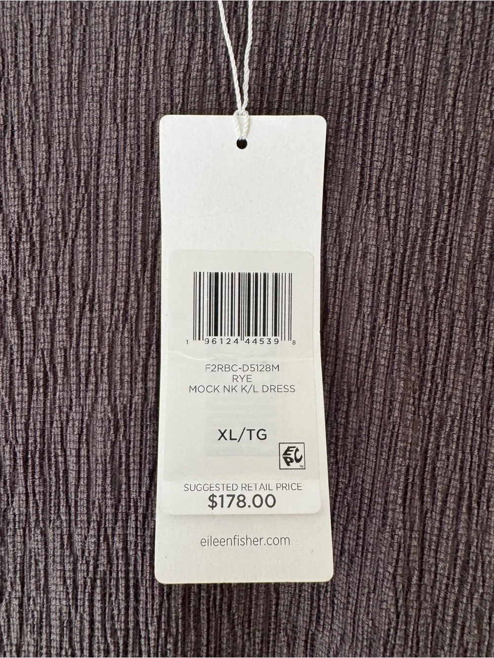Eileen Fisher NWT Woven Plissé Mock Neck Dress Rye Color Size XL